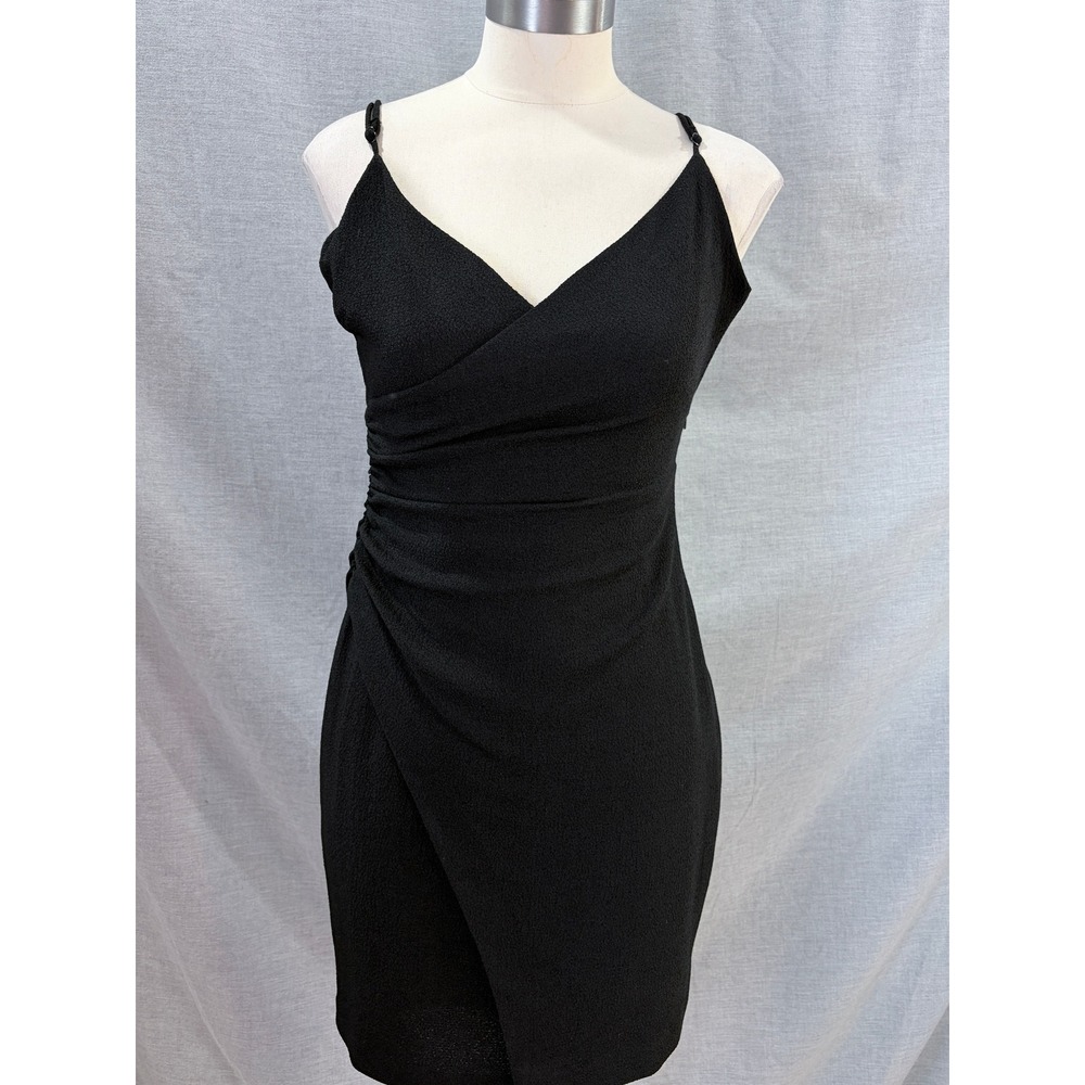 Black Halo Womens Size 4 Black Ruched Wrap V-Neck Spaghetti Strap Cocktail Dress